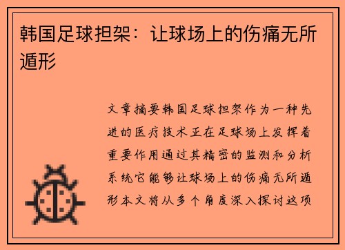 韩国足球担架：让球场上的伤痛无所遁形